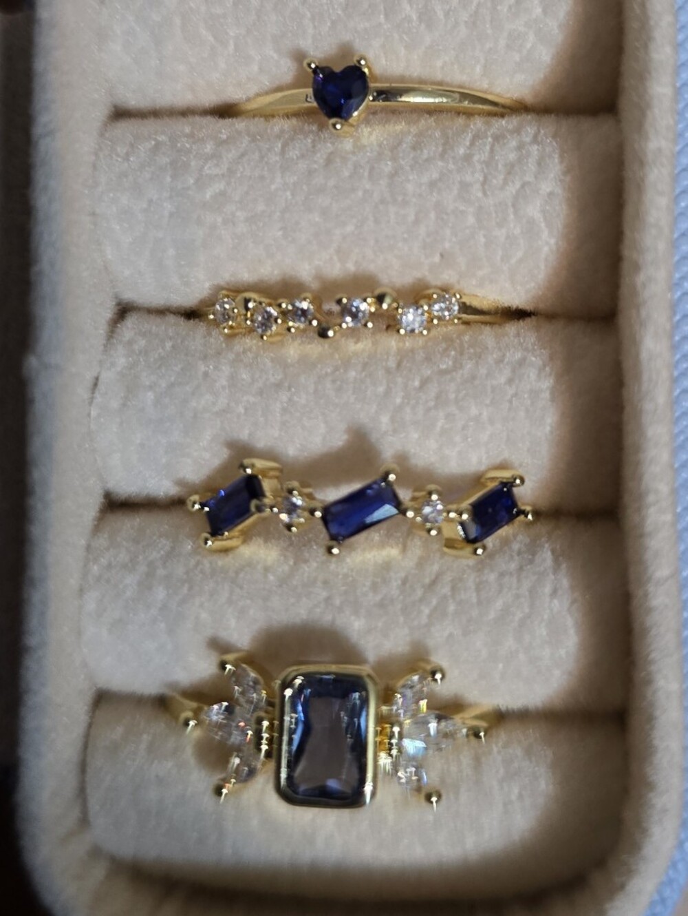 Gold Plated Blue Stone Crown Cocktail Ring Set